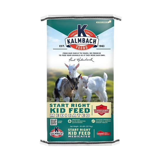 kalmbach start right kid feed medicated goat feed front bag