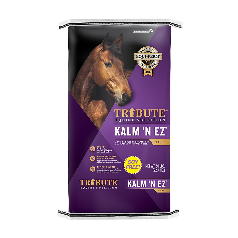 tribute equine nutrition kalm 'n ez soy free low nsc horse feed