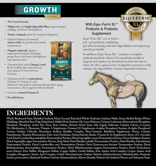 tribute growth textured horse feed ingredients list graphic