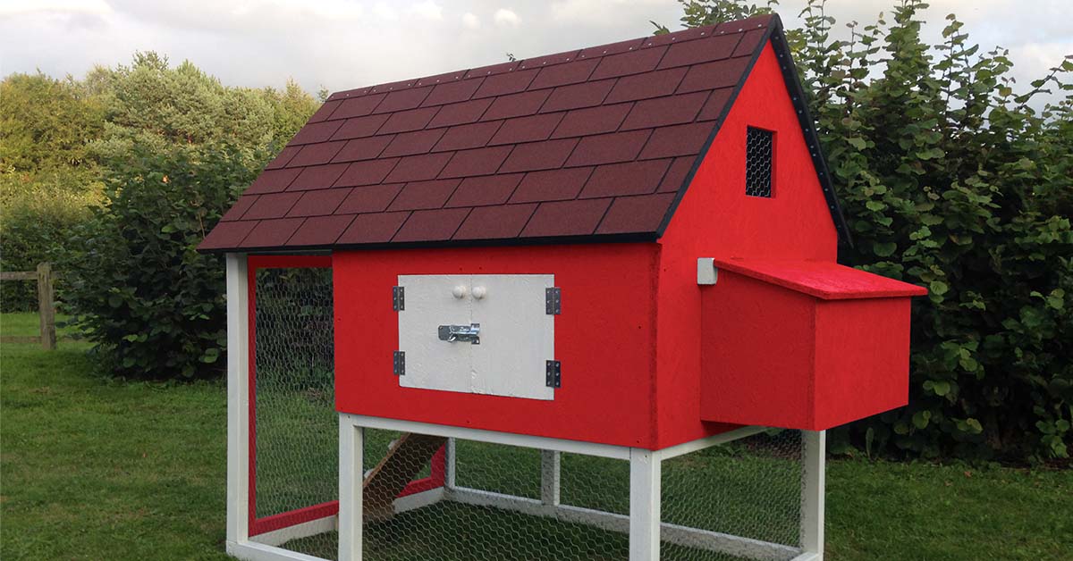 red and white chicken coop