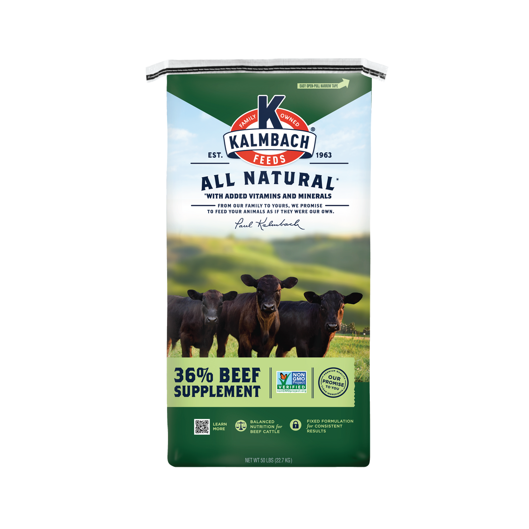 packaging image of Kalmbach Feeds non-GMO 36% beef supplement