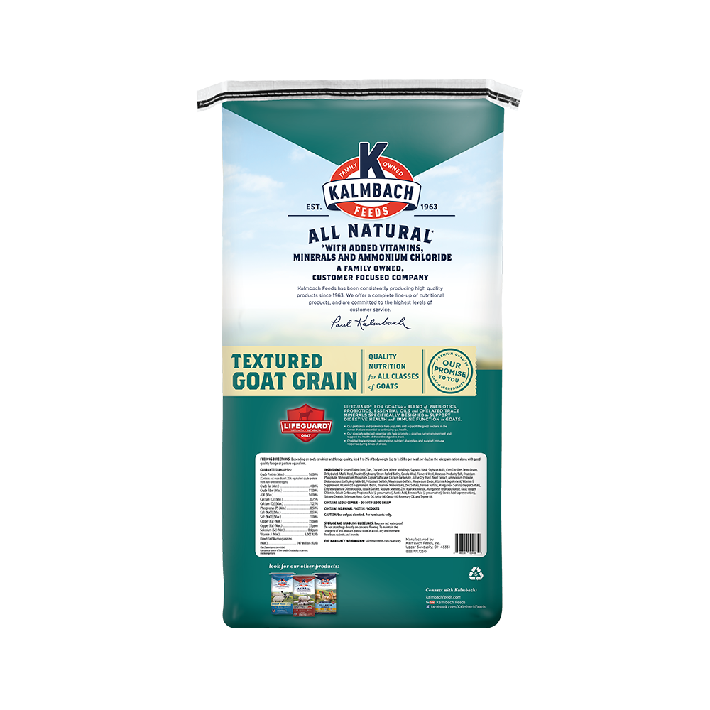 Bag of Kalmbach Feeds textured goat grain 