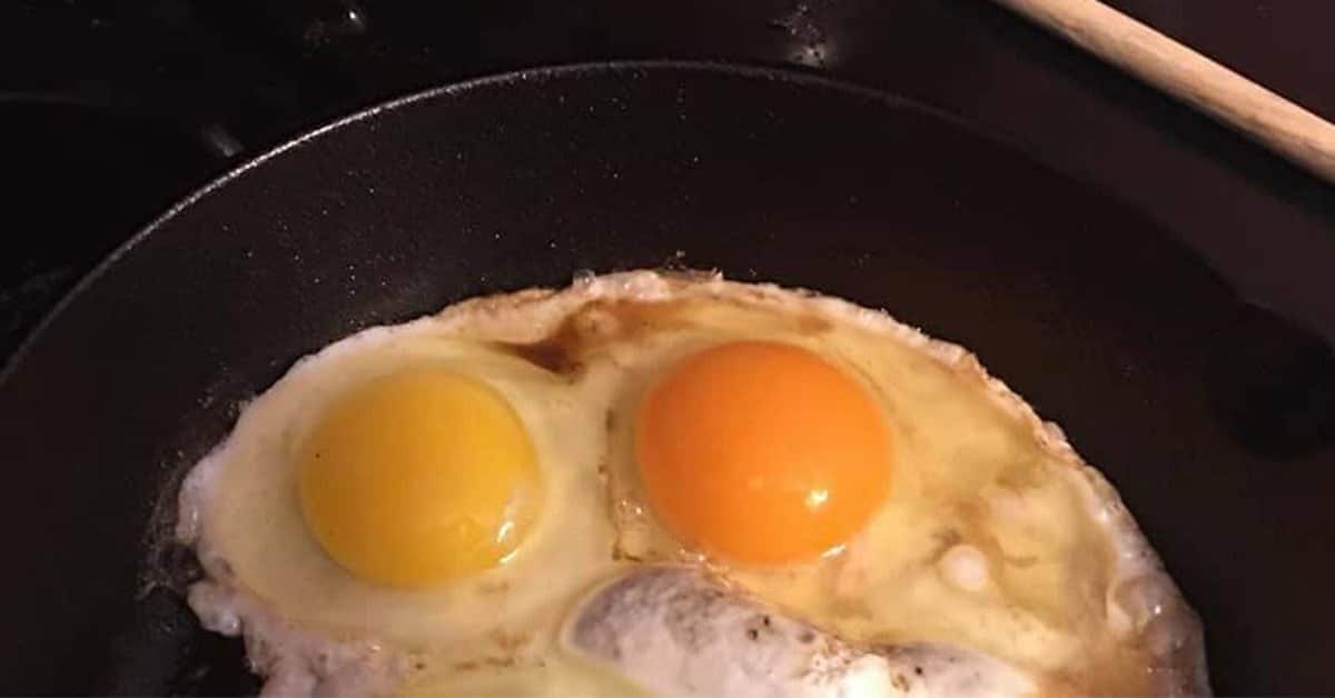 Eggs in a pan being cooked